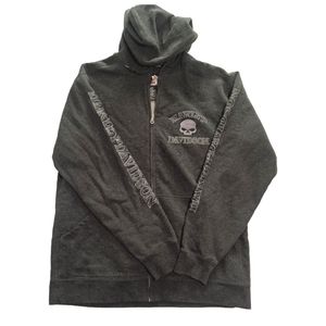 Men's Sz Large Harley Davidson Sweater Hoodie Charcoal Gray